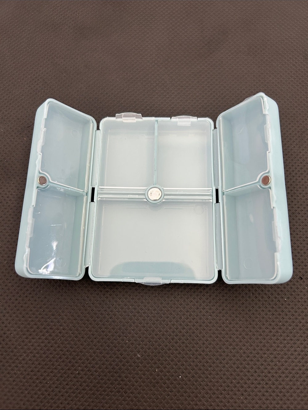 Blue Travel Pill Organizer Box - Compact Daily Medicine Case magnetic closure